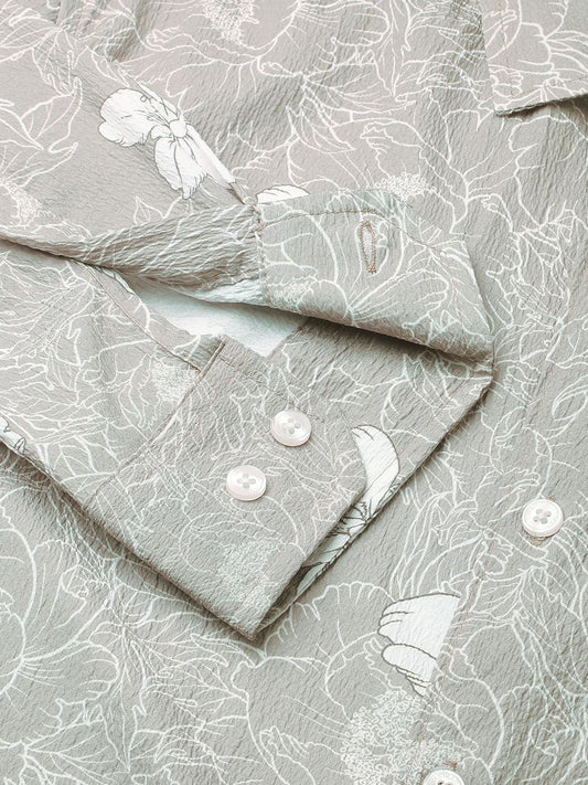 Sage Green Floral Printed Creased Shirt