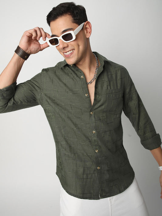 Quirky Myrtle Green Embroidered Shirt