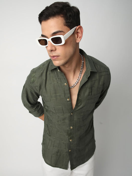 Quirky Myrtle Green Embroidered Shirt