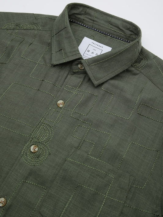 Quirky Myrtle Green Embroidered Shirt
