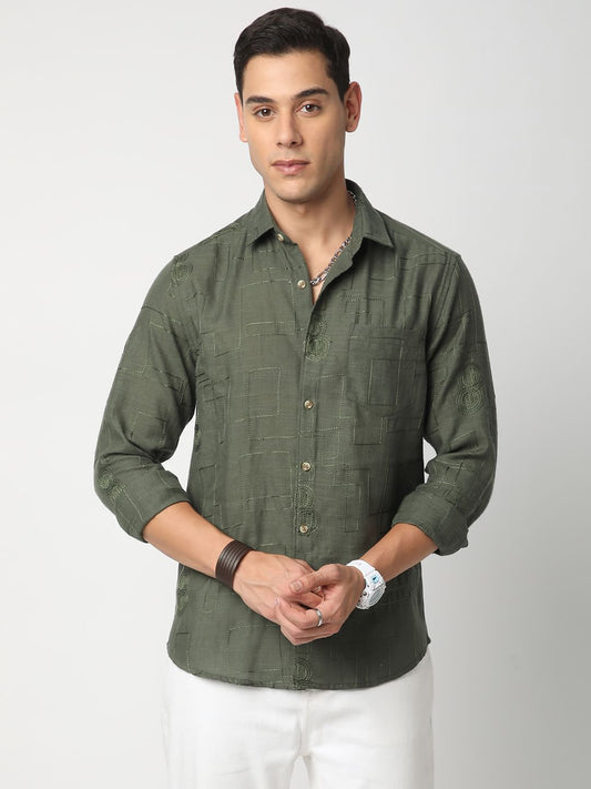 Quirky Myrtle Green Embroidered Shirt