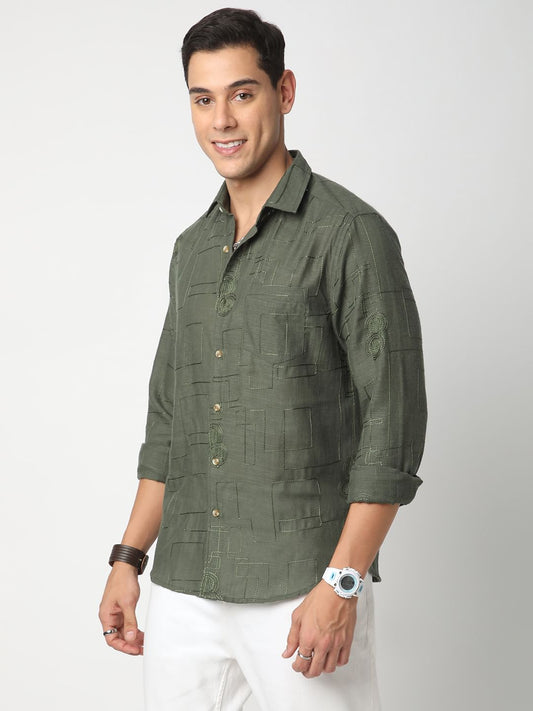 Quirky Myrtle Green Embroidered Shirt