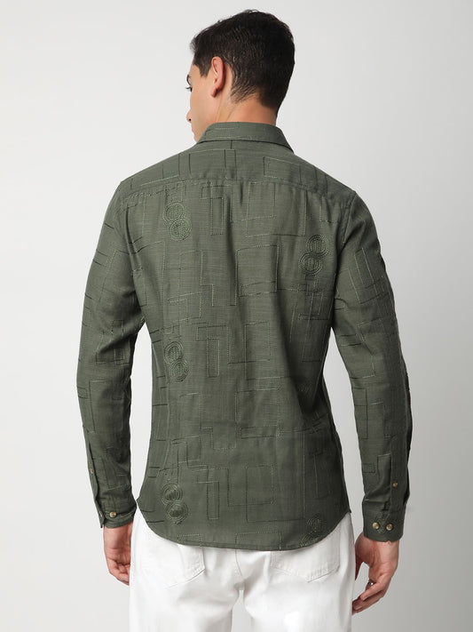 Quirky Myrtle Green Embroidered Shirt