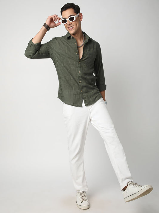 Quirky Myrtle Green Embroidered Shirt