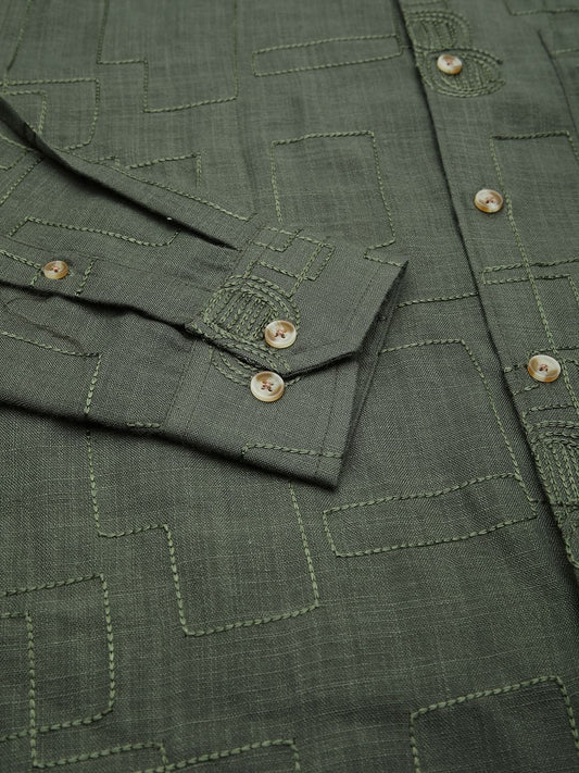 Quirky Myrtle Green Embroidered Shirt