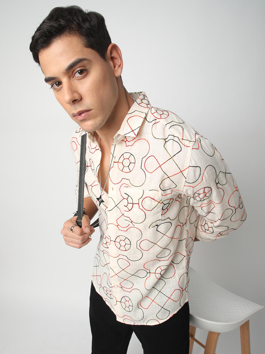 Vibrant Off-White Embroidered Shirt