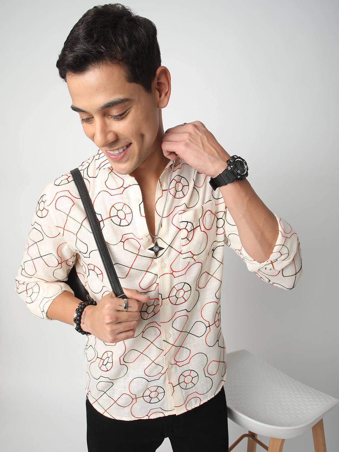 Vibrant Off-White Embroidered Shirt