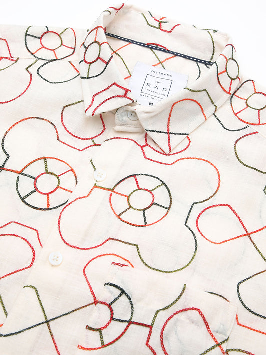 Vibrant Off-White Embroidered Shirt
