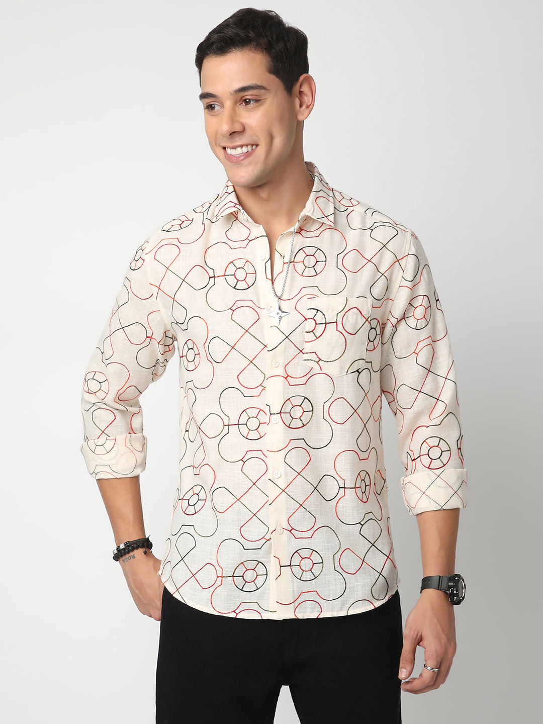 Vibrant Off-White Embroidered Shirt
