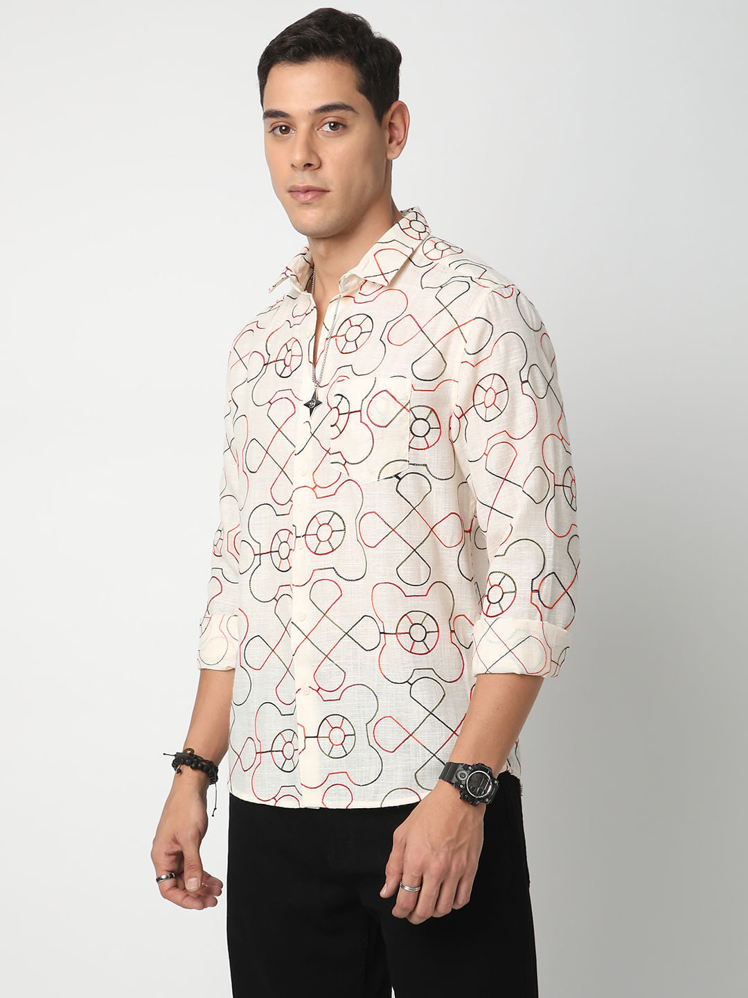 Vibrant Off-White Embroidered Shirt