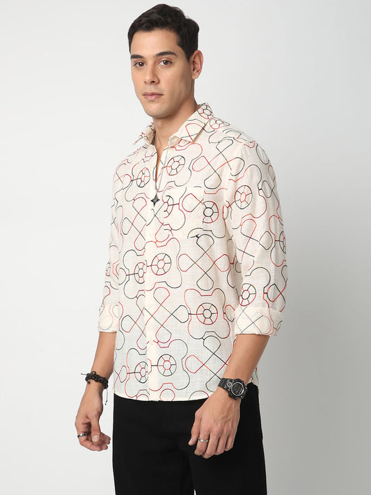Vibrant Off-White Embroidered Shirt