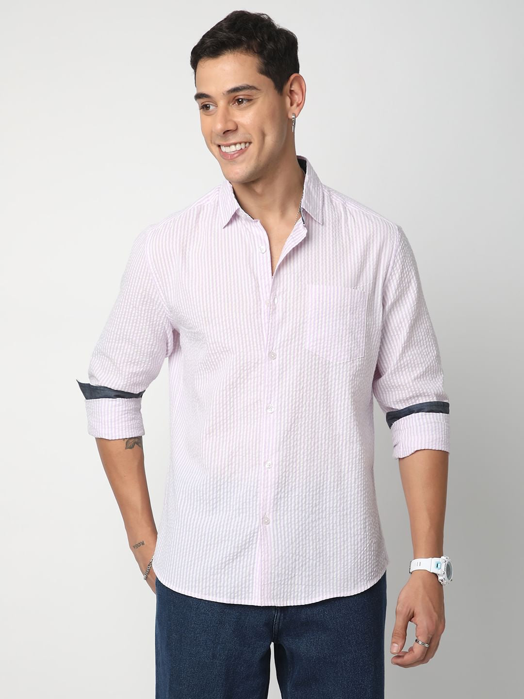 Lavender Striped Seersucker Shirt