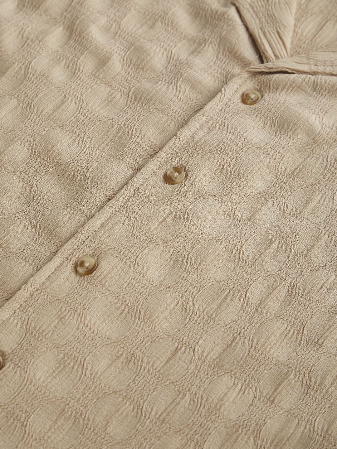 Tan Beige Crepe Textured Oversized Shirt
