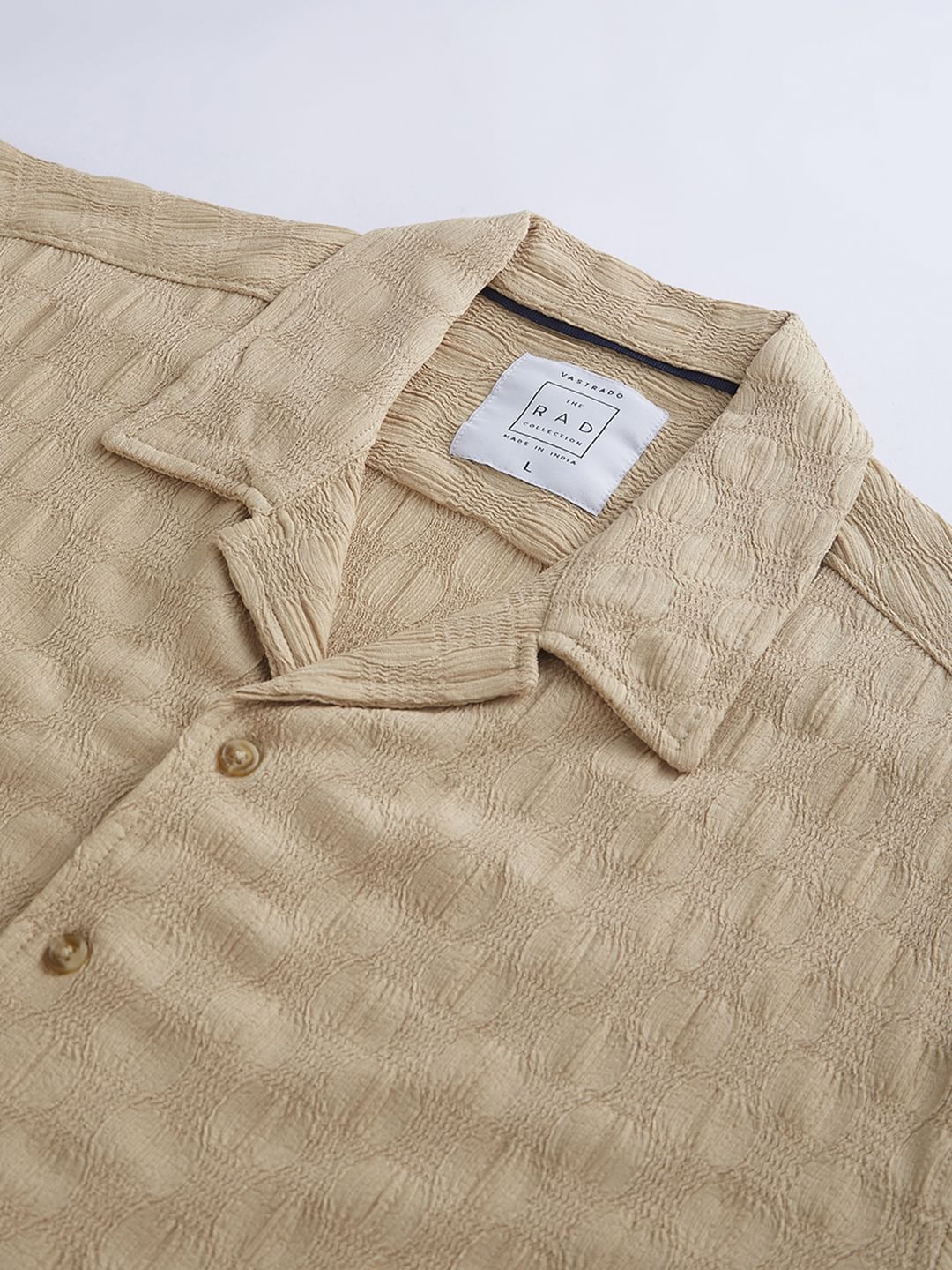 Tan Beige Crepe Textured Oversized Shirt