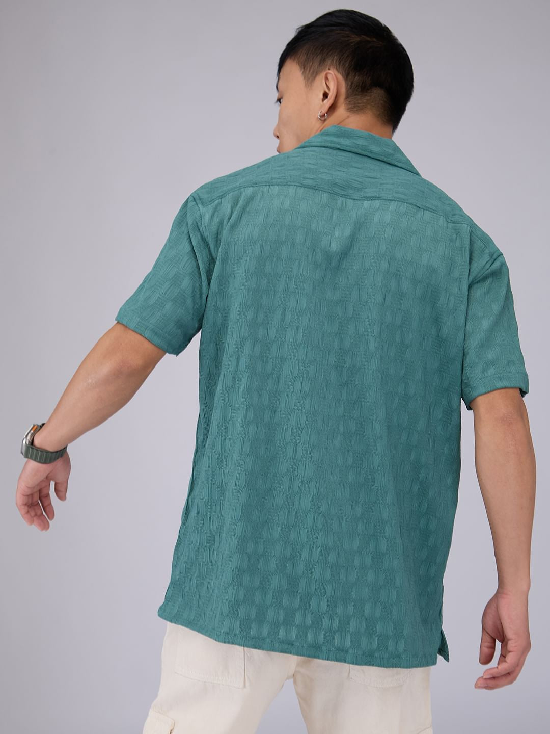 Castleton Green Crepe Textured Oversized Shirt