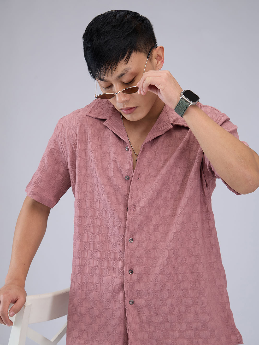 Rouge Pink Crepe Crinkled Oversized Shirt