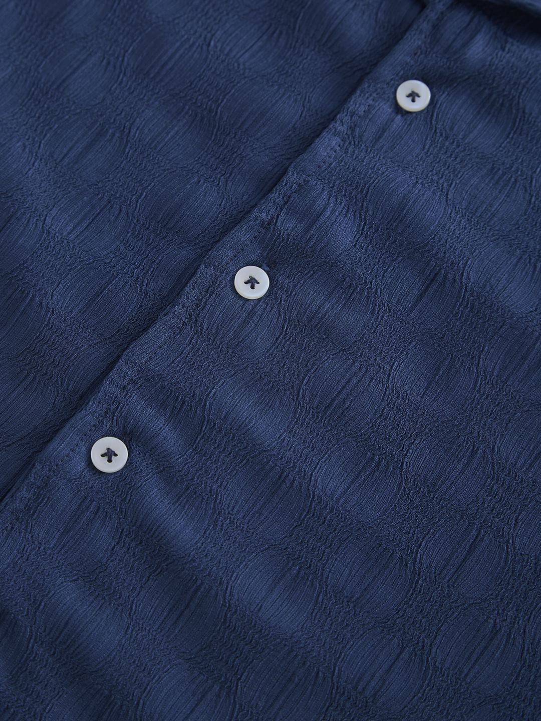 Blue Crepe Textured Oversized Shirt