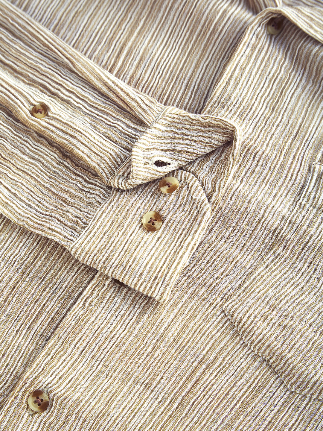 Premium Cotton Beige Double Cloth Line Striped Crepe Shirt