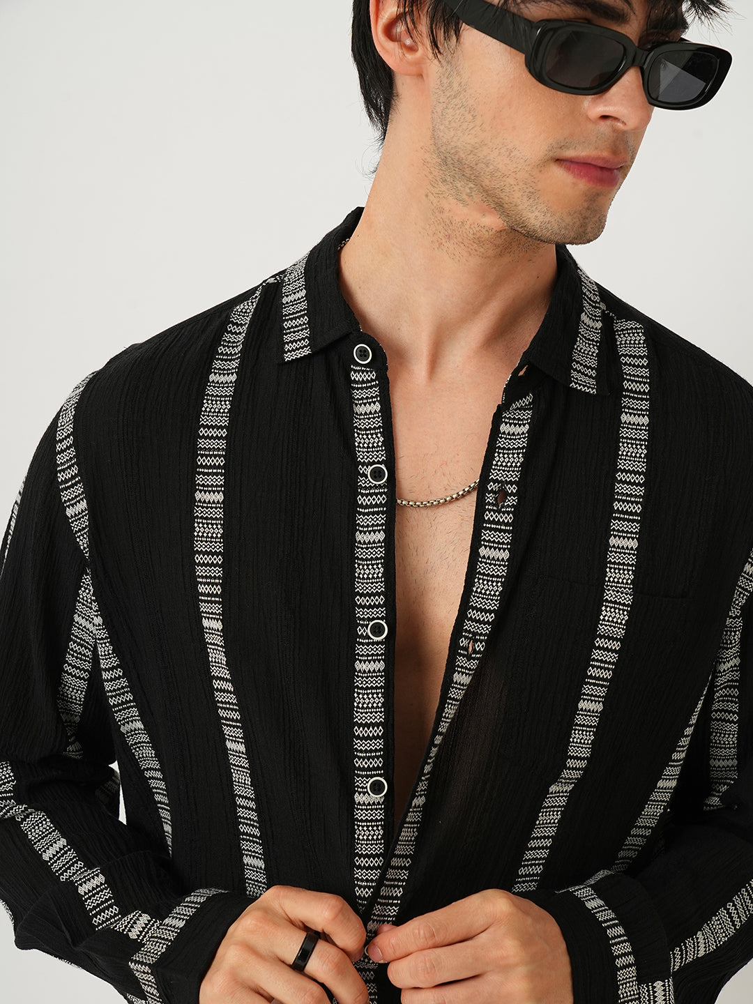 Premium Cotton Black Embroidered Crepe Shirt