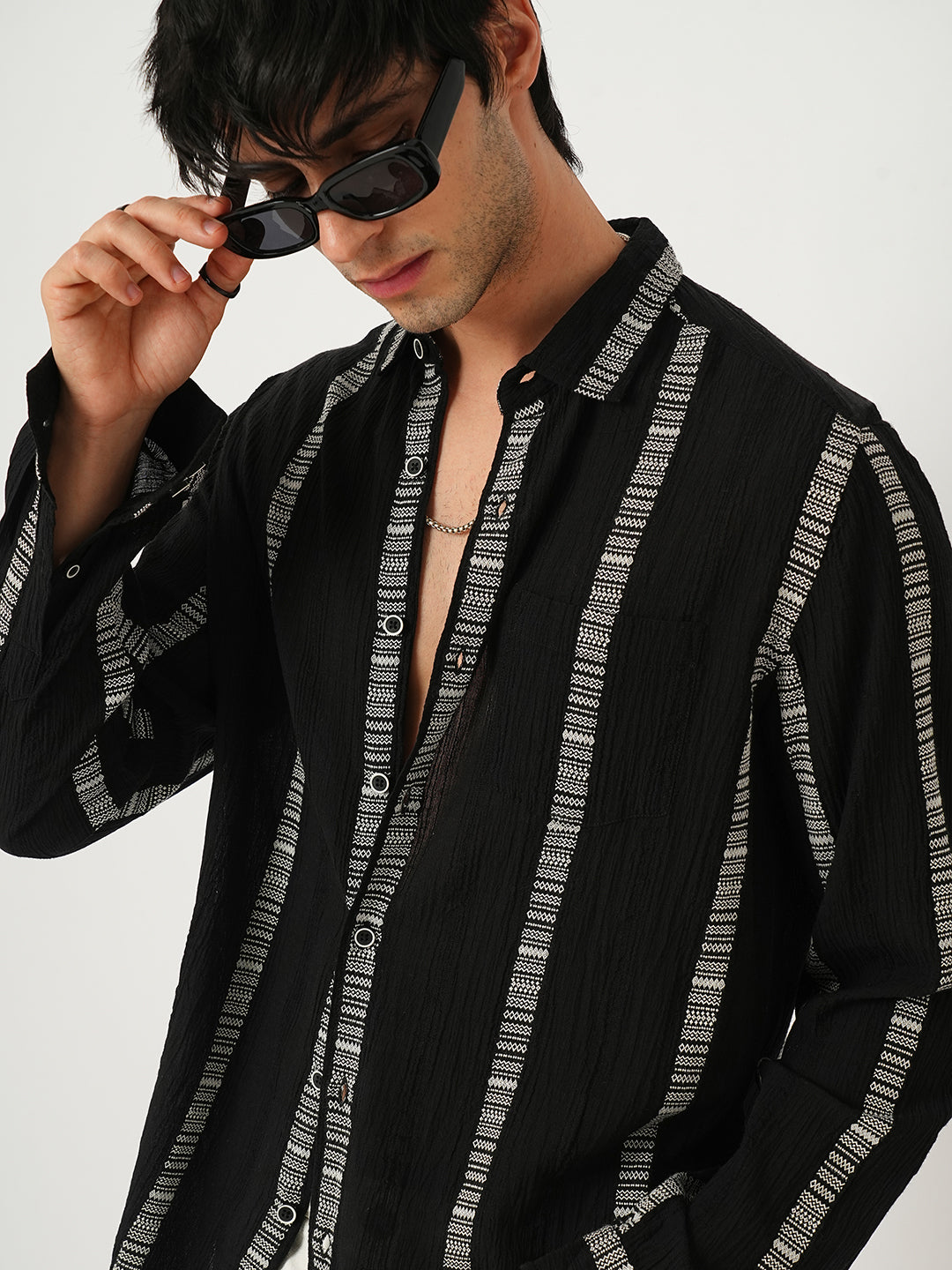 Premium Cotton Black Embroidered Crepe Shirt