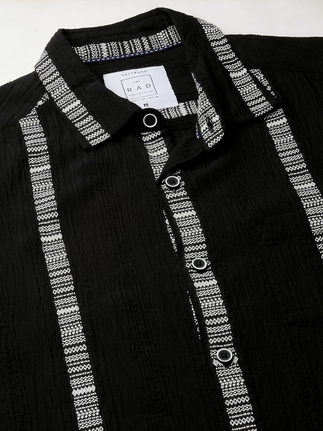 Premium Cotton Black Embroidered Crepe Shirt