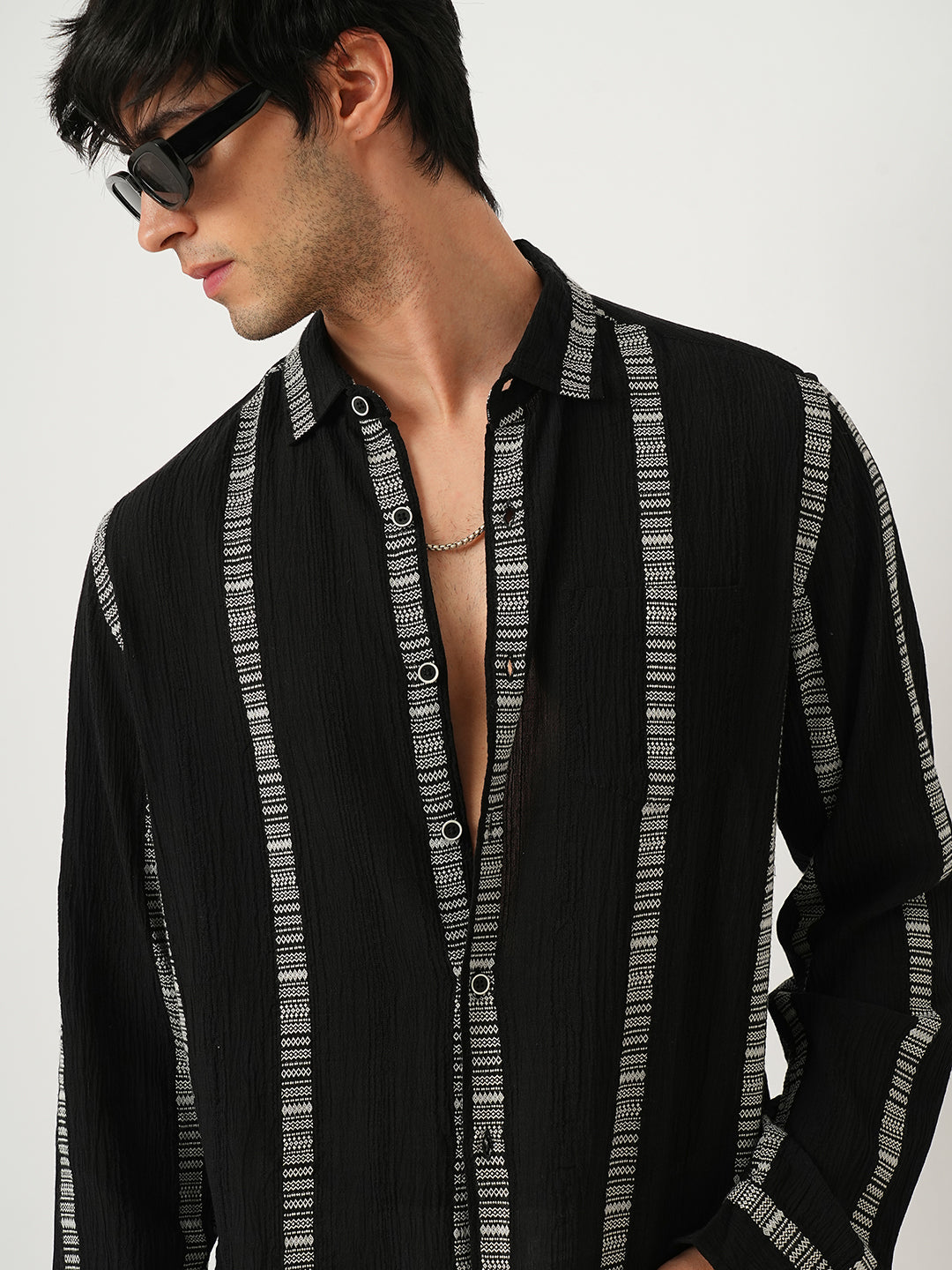 Premium Cotton Black Embroidered Crepe Shirt