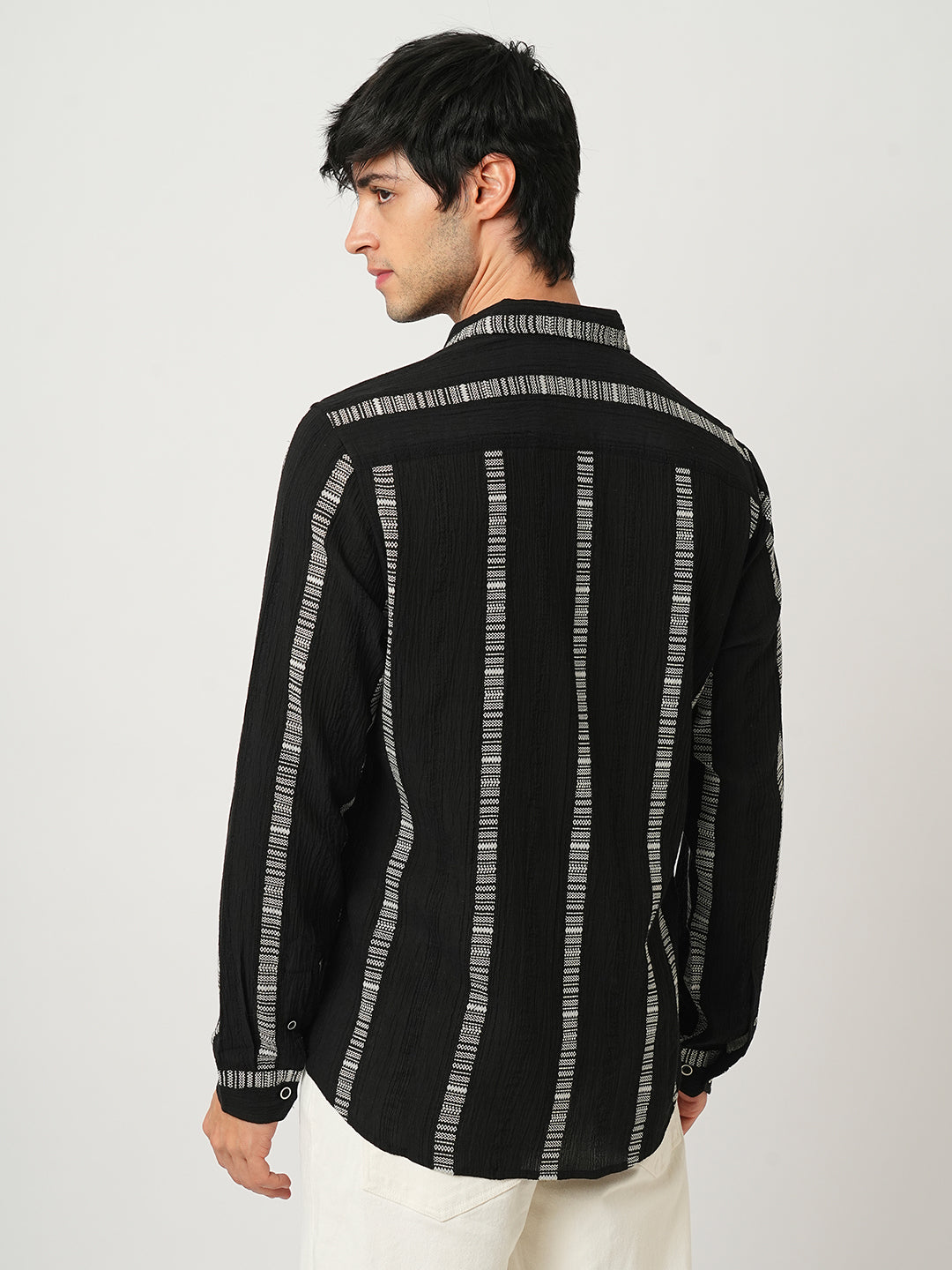 Premium Cotton Black Embroidered Crepe Shirt