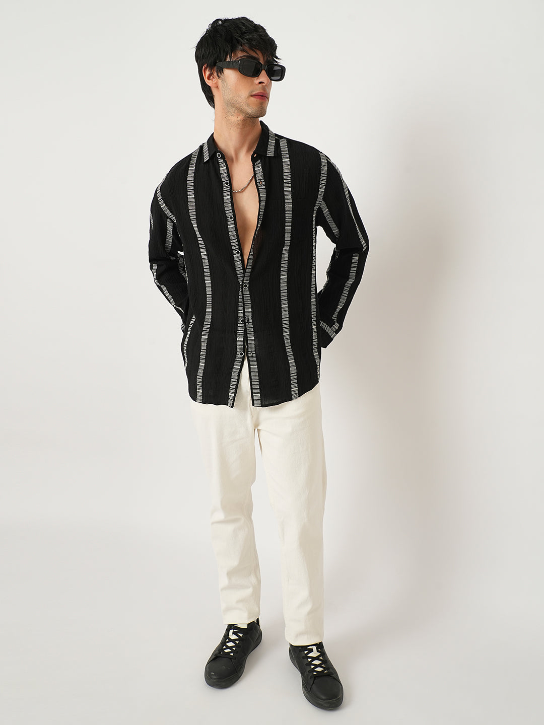 Premium Cotton Black Embroidered Crepe Shirt