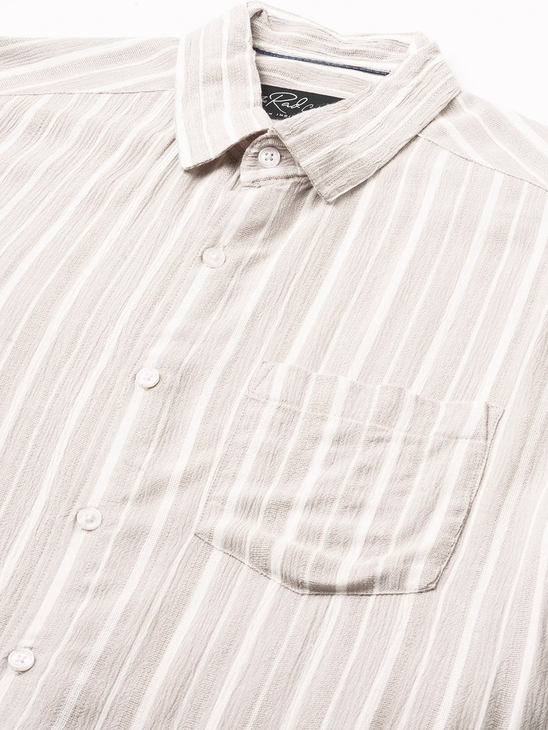 Premium Beige Awning Striped Crepe Shirt