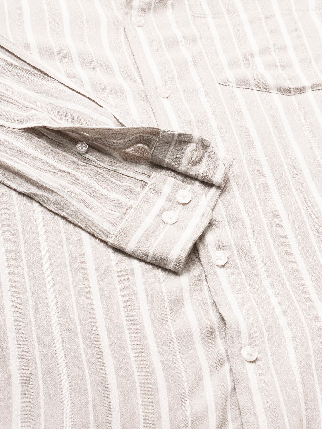 Premium Beige Awning Striped Crepe Shirt
