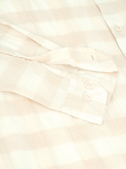 Premium Cotton Ivory Broad Checked Crepe Shirt