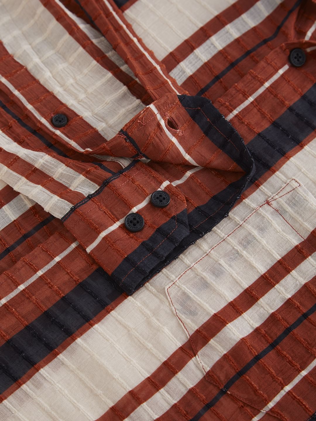 Voguish Brick Red Dobby Striped Shirt