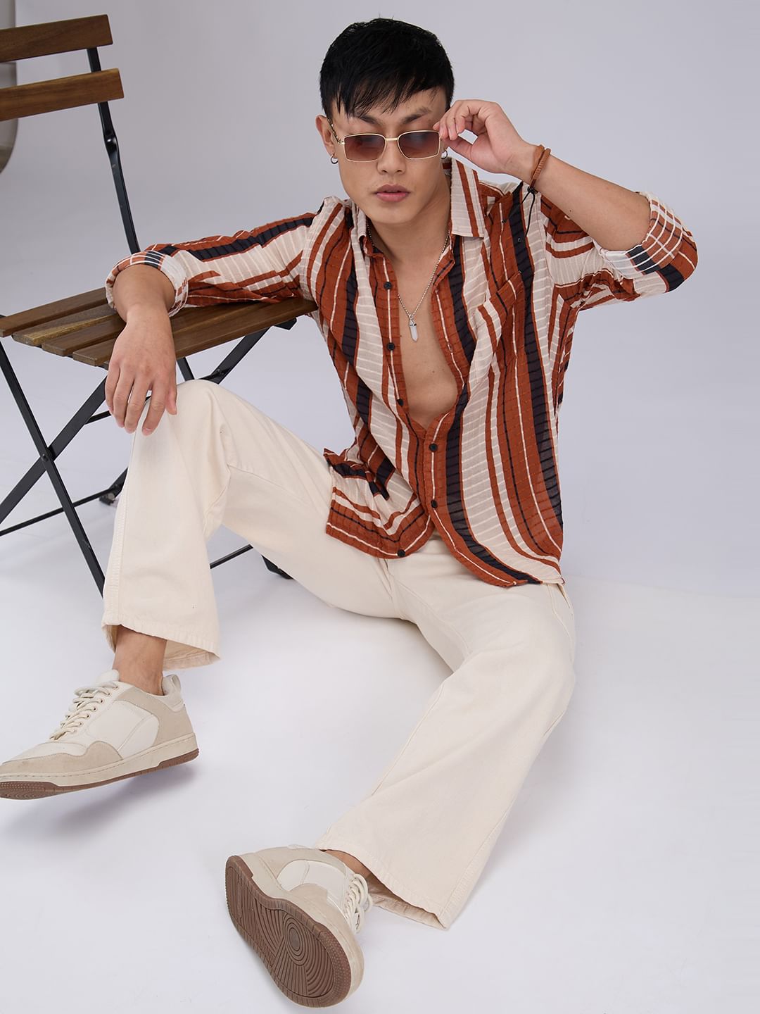 Voguish Brick Red Dobby Striped Shirt