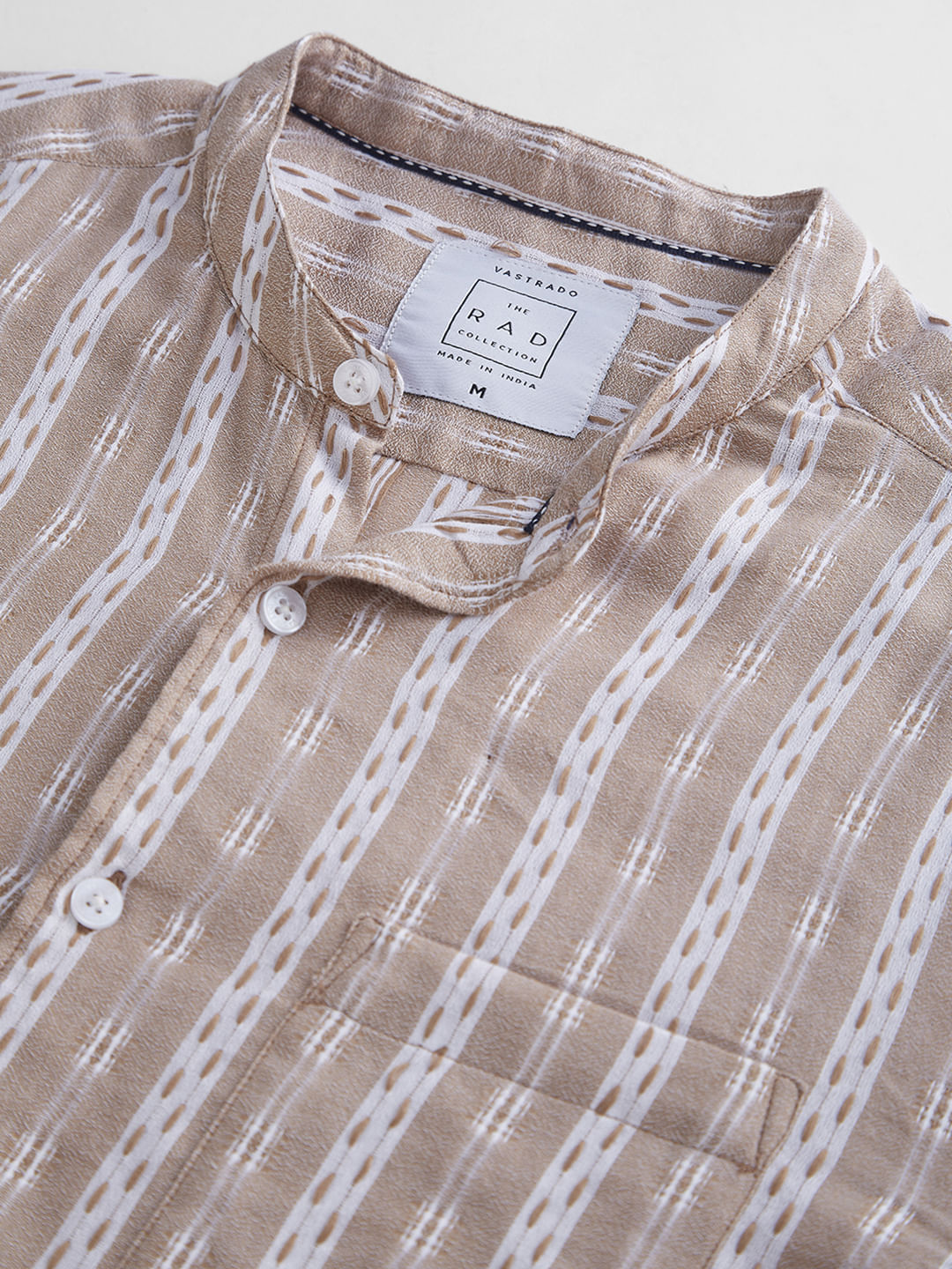 Premium Cotton Vintage Tan Thread Flat-Weave Striped Shirt