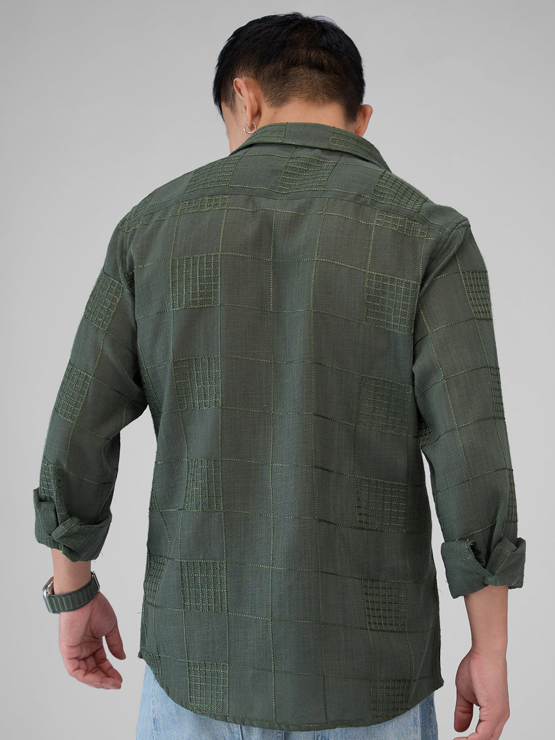 Basil Green Square Embroidered Shirt