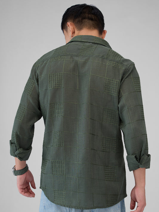 Basil Green Square Embroidered Shirt
