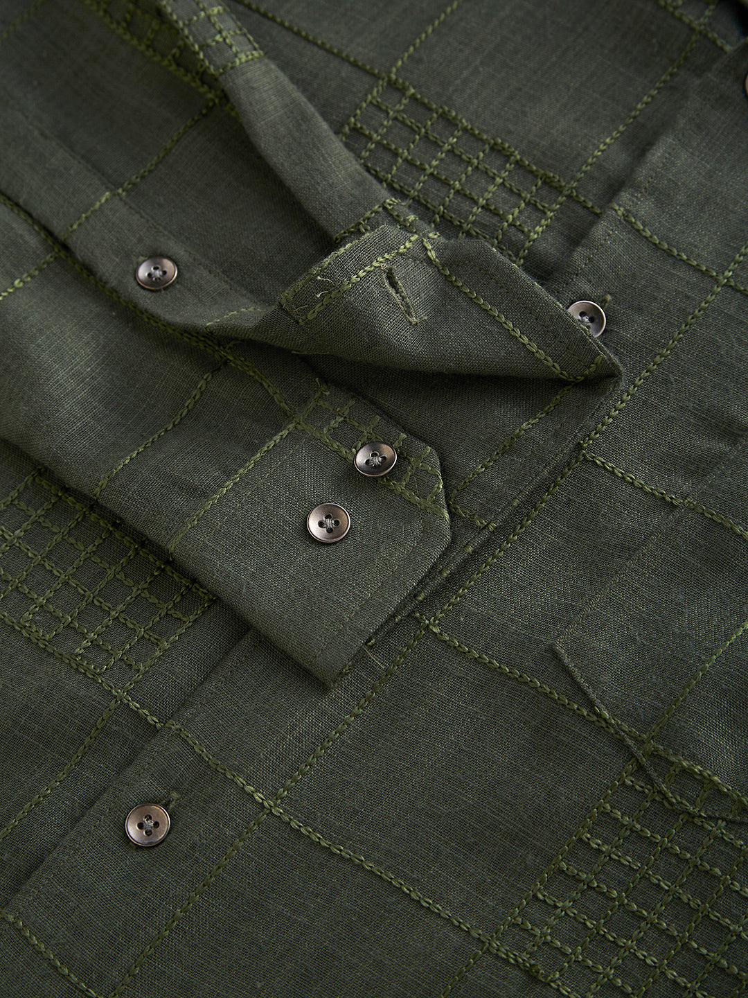 Basil Green Square Embroidered Shirt