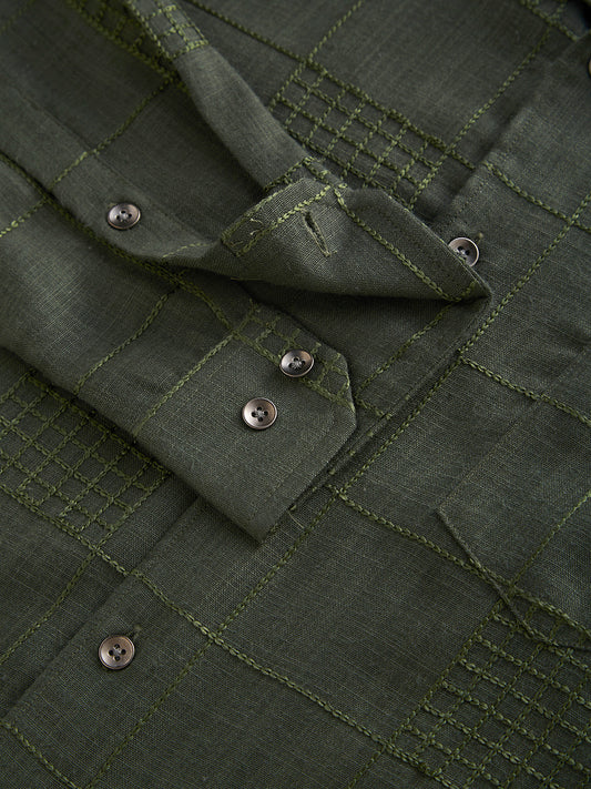 Basil Green Square Embroidered Shirt