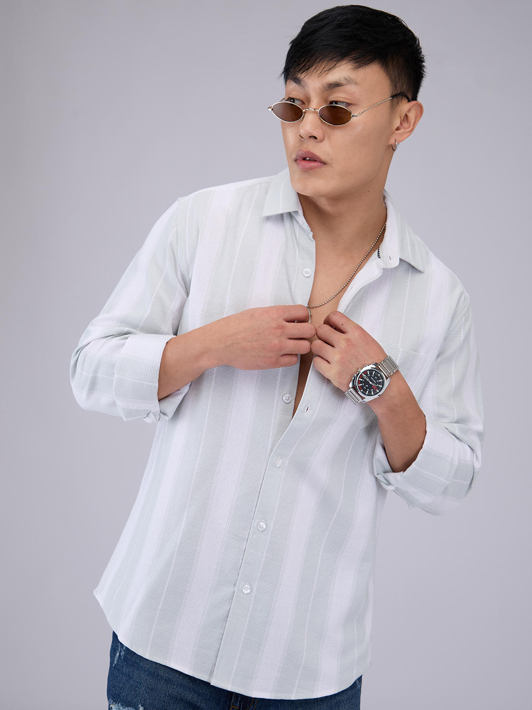 Premium Cotton Pastel Green & White Broad Striped Shirt