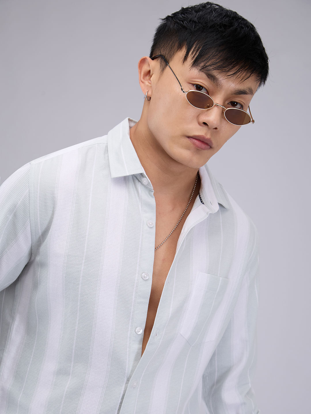 Premium Cotton Pastel Green & White Broad Striped Shirt