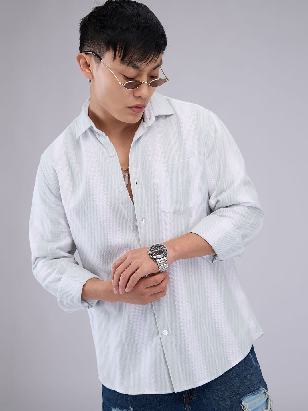 Premium Cotton Pastel Green & White Broad Striped Shirt