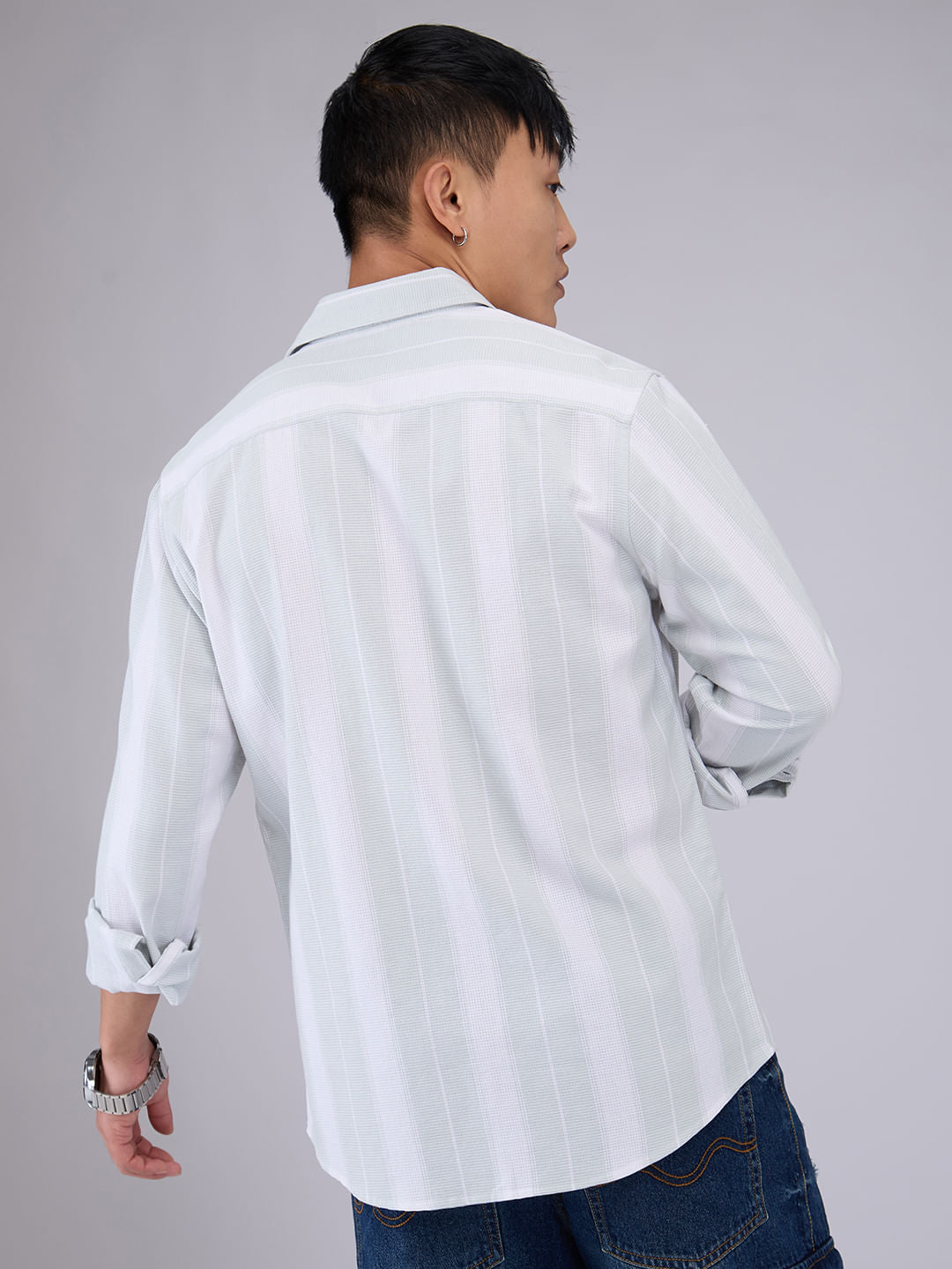 Premium Cotton Pastel Green & White Broad Striped Shirt