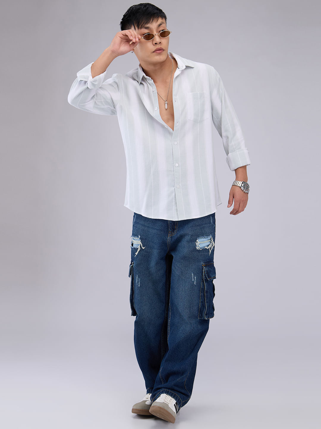 Premium Cotton Pastel Green & White Broad Striped Shirt