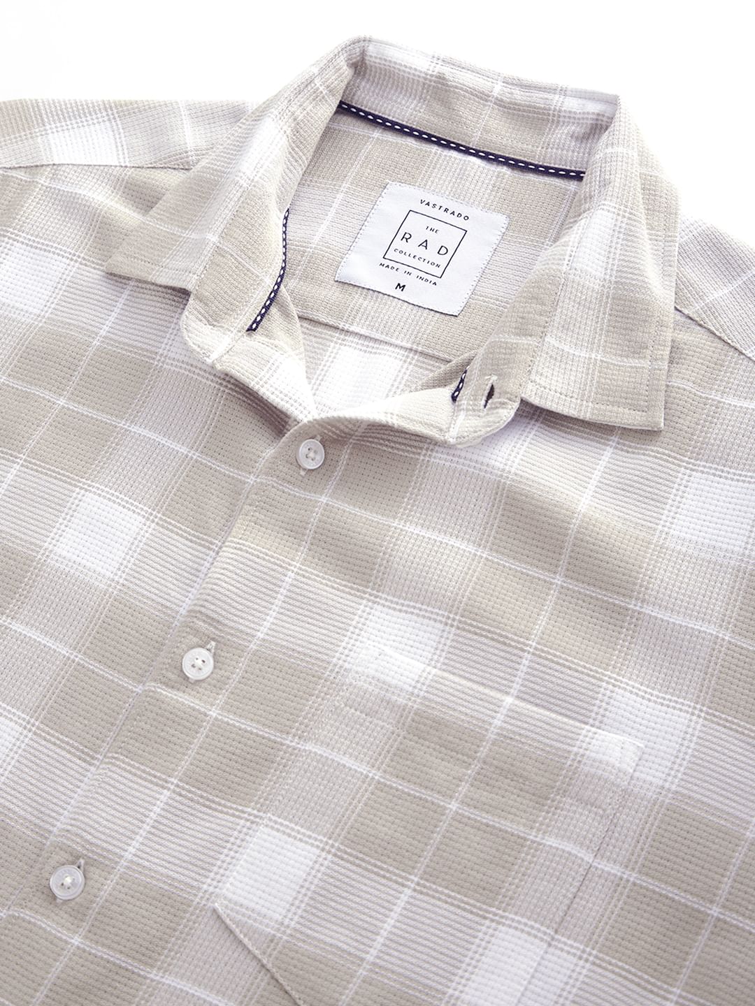 Premium Cotton Greige & White Checkered Shirt