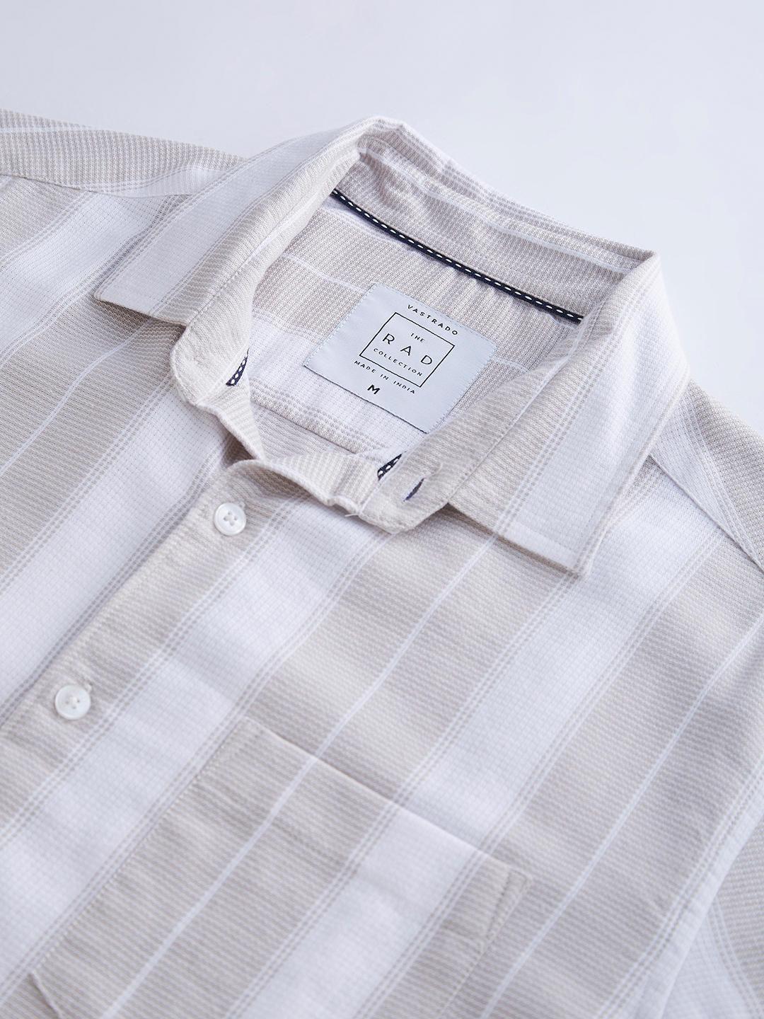 Premium Cotton Greige & White Broad Striped Shirt