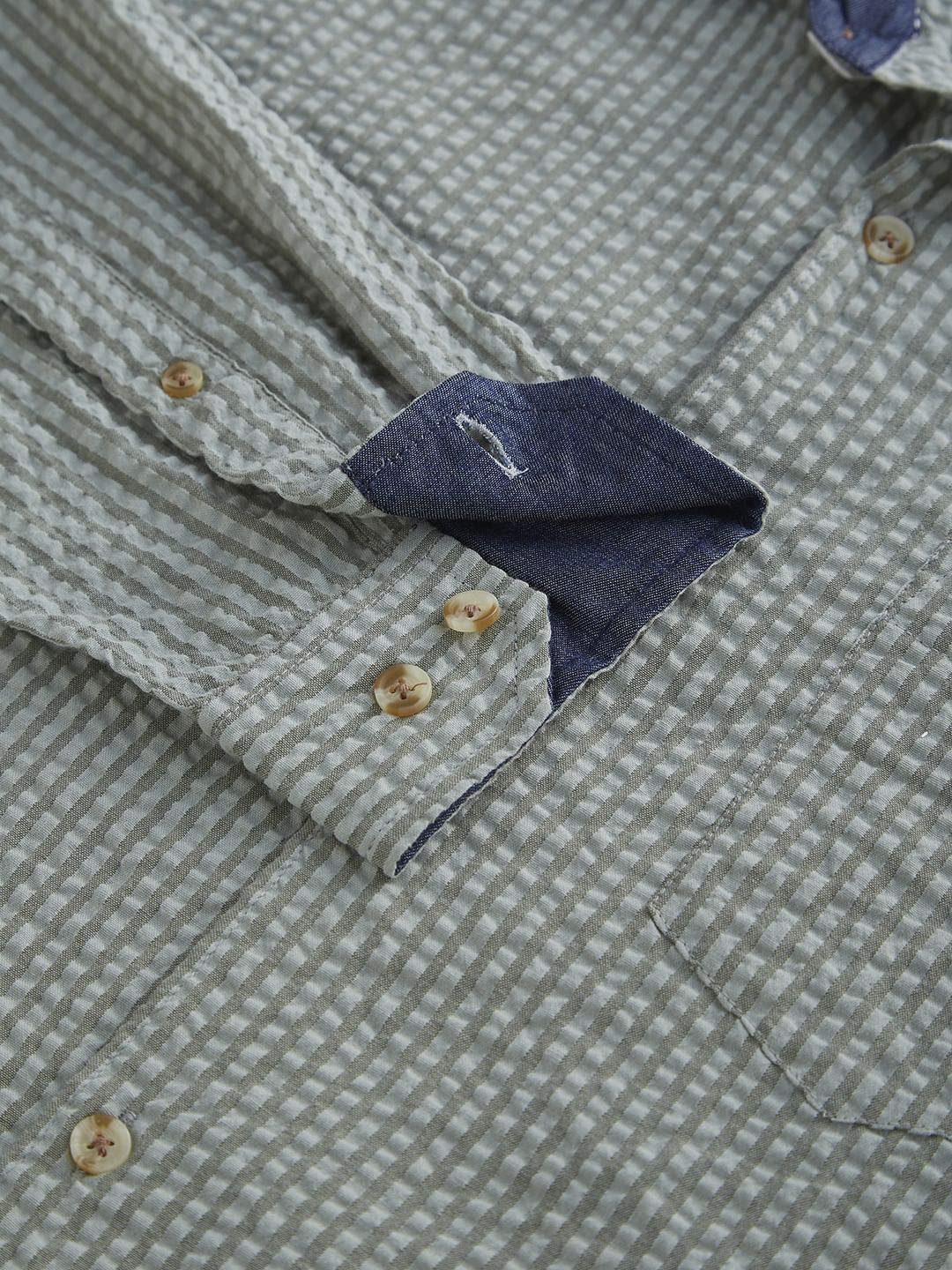Olive Seersucker Striped Shirt