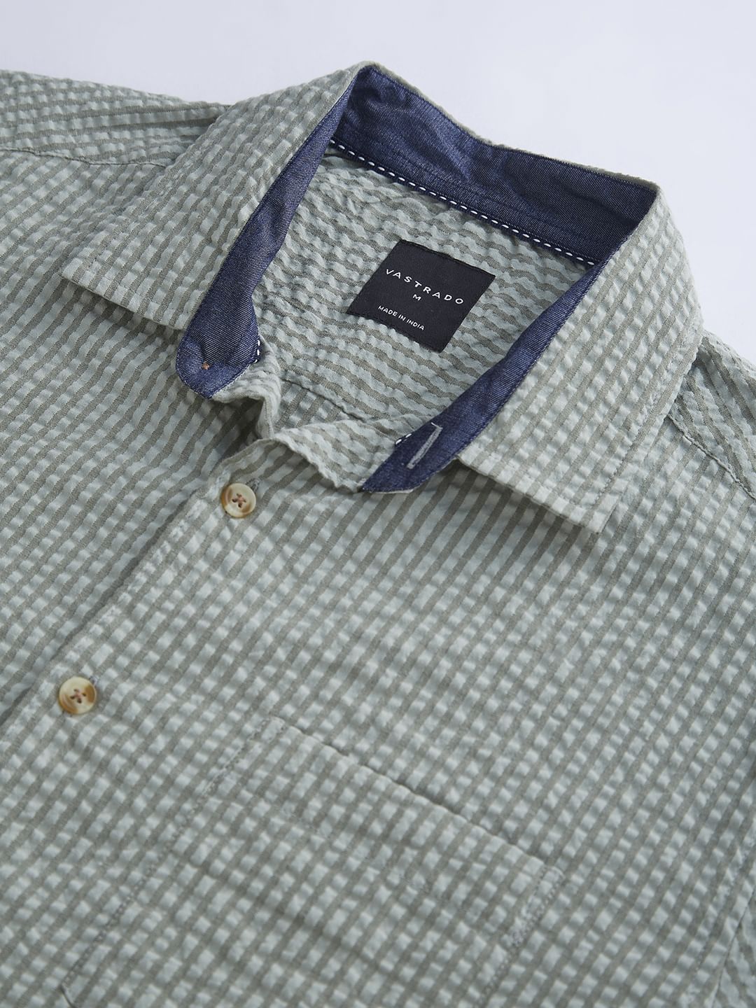 Olive Seersucker Striped Shirt