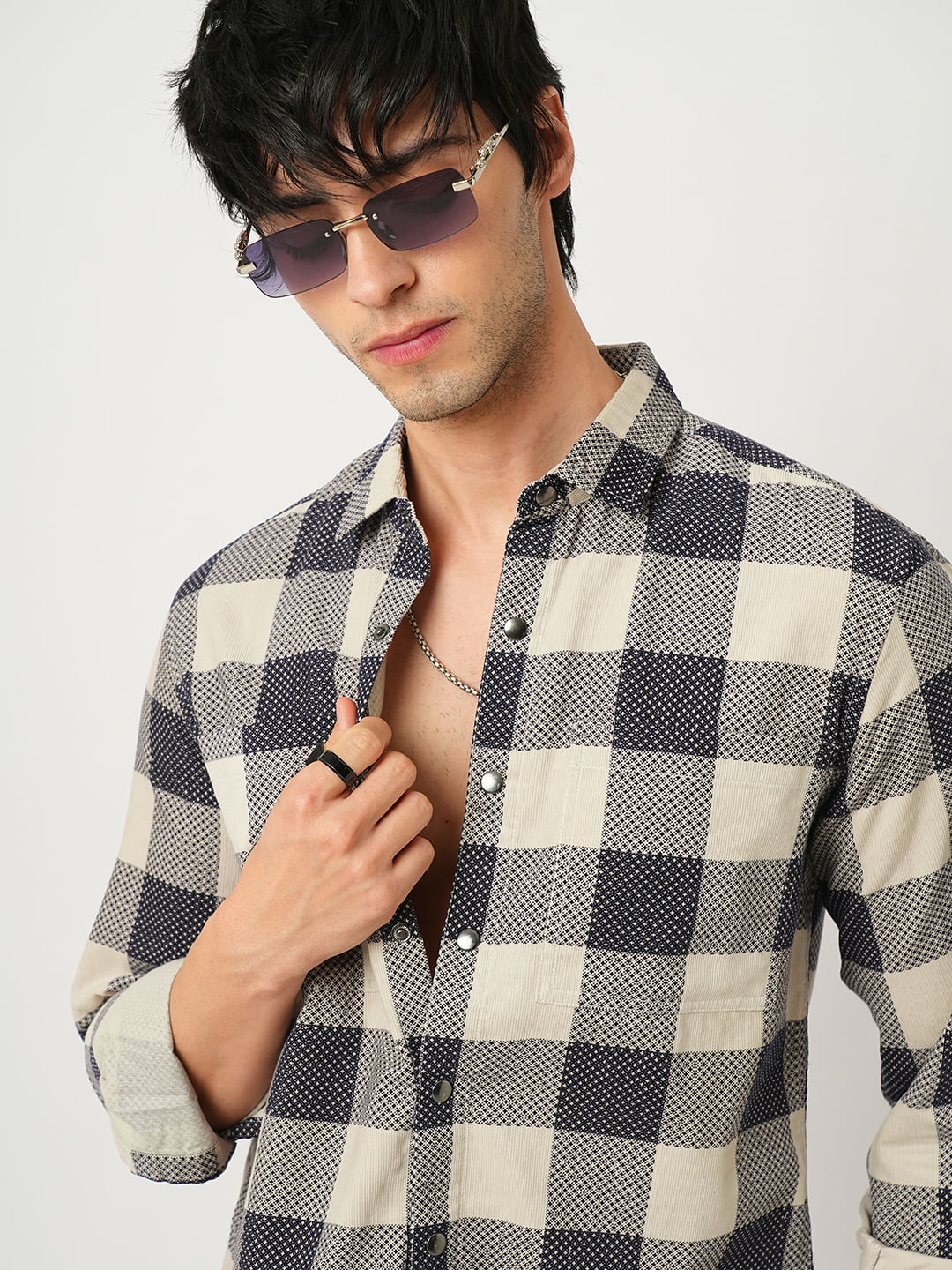 Dappled Bisque & Navy Double Pocket Corduroy Overshirt