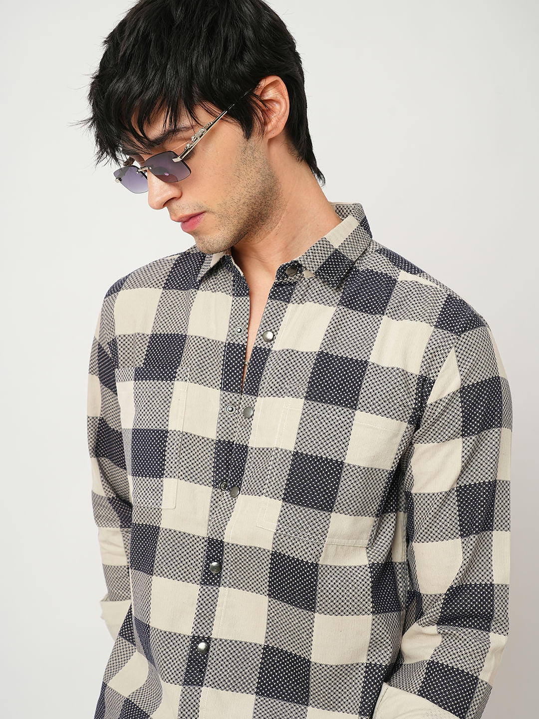Dappled Bisque & Navy Double Pocket Corduroy Overshirt