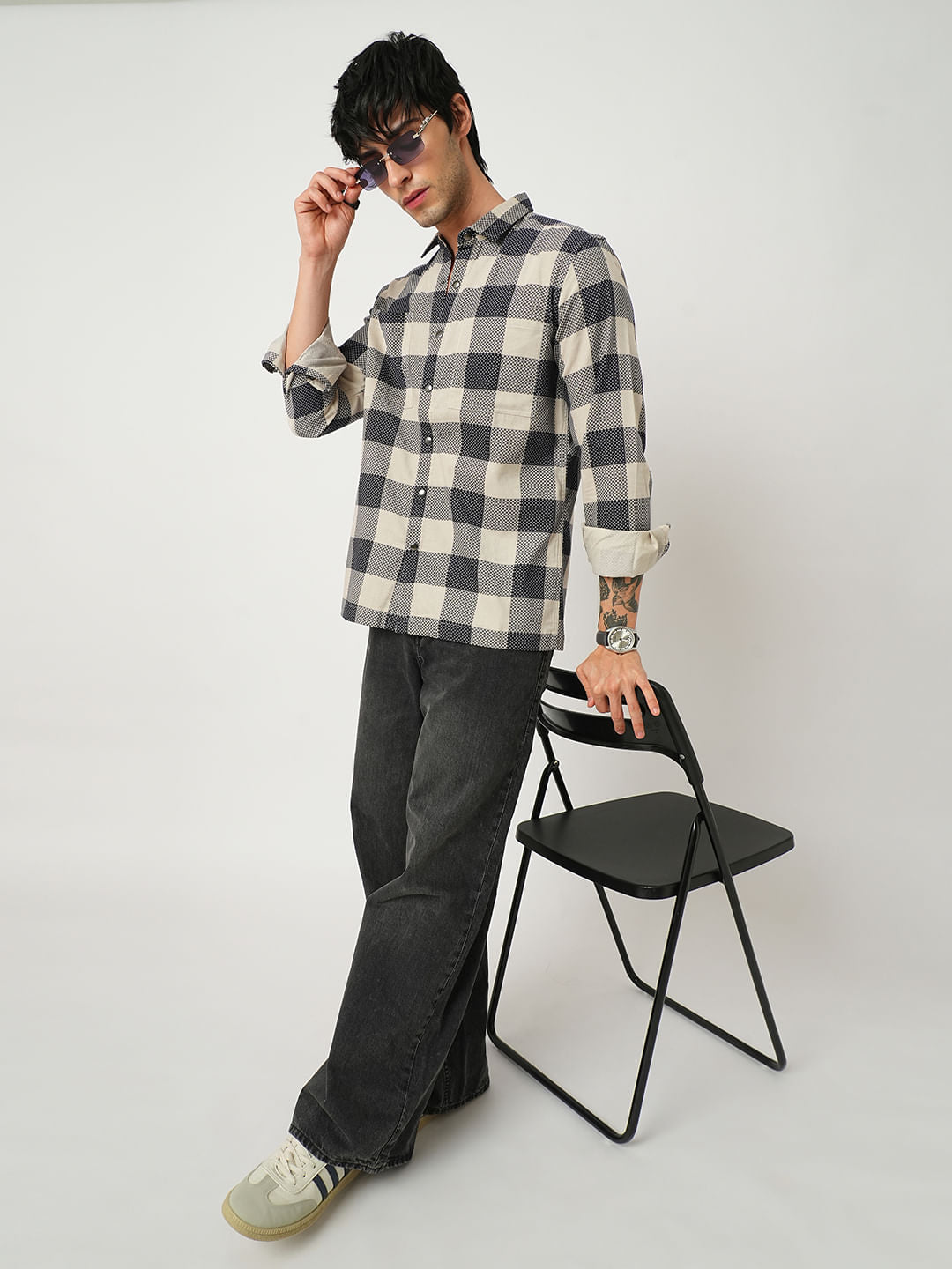 Dappled Bisque & Navy Double Pocket Corduroy Overshirt